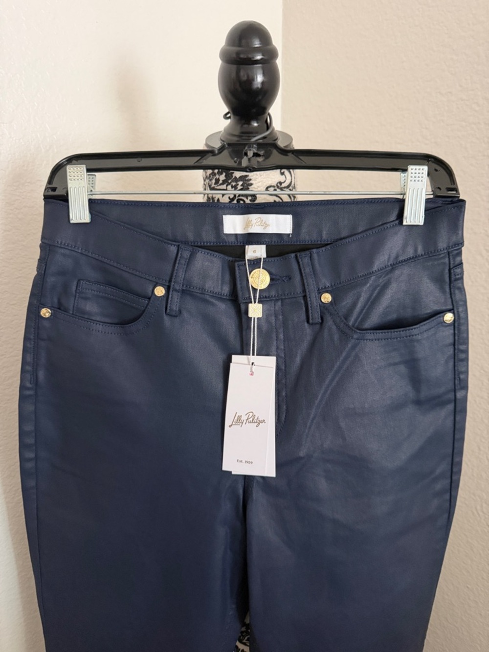 NWT Lilly Pulitzer Liza Coated Crop Flare low tide navy - Women size 8 - Picture 2 of 7